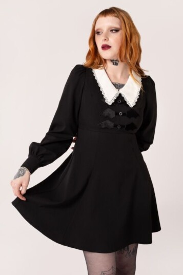 Hell Bunny Kort kjole Batilda Dress XS til 4XL Damer svart hvit