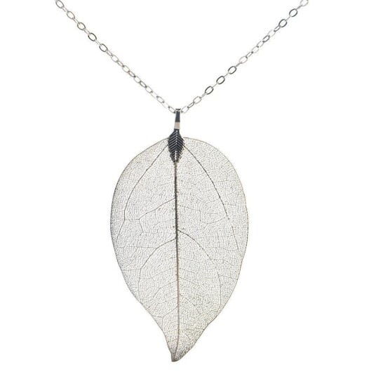 Bladet halskjede Rhodium plated