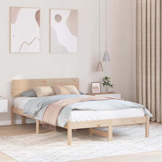 Sengestel med hodegjerde 140x190 cm Massivt furutre