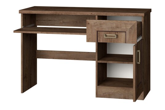 Skrivebord Borek 118 cm med Oppbevaring Skuffer+Hylle+Skap Mørkebrun