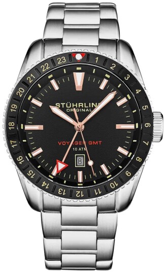 Stührling Original Herreklokke 4017.1 Voyager GMT Sort/Stål Ø42 mm
