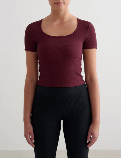 aim´n Ribbed Performance Short Sleeve - Burgundy - L aim´n Ribbed Performance Short Sleeve - Burgundy - L