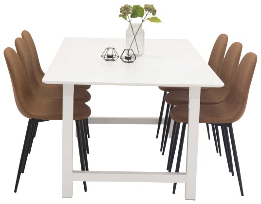 Venture Design Count & Polar spisegruppe Hvit/brun 6 st stoler & bord 220 x 100 cm