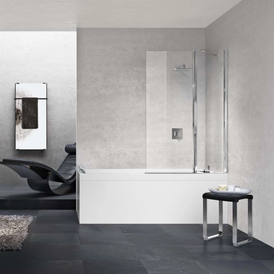 Novellini Young 2.0 3V Badekarvegg 98X150 cm, Krom/Klart Glass