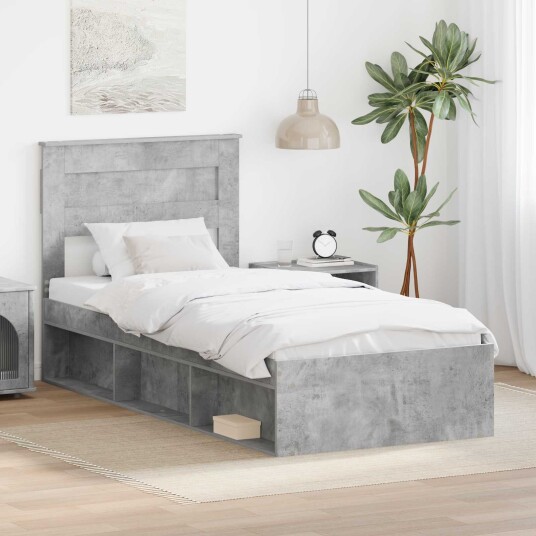 Sengestamme med madrass Betonggrå 90 x 190 cm Massiv furu