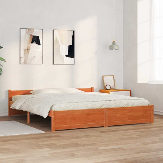  Sengestamme med hodegjerde Voksbrun 180 x 200 cm Heltre furu