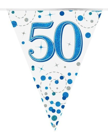 50 års Feiring Hvit og Blå Banner med 11 Flagg 3,9 Meter