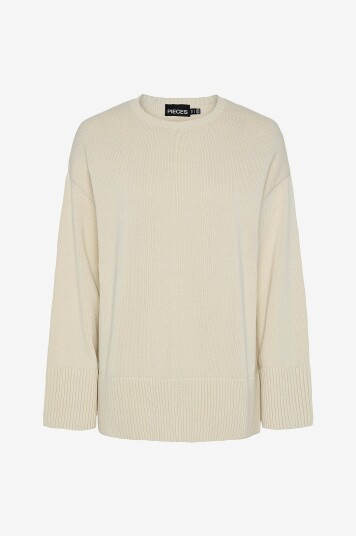 pieces - Genser pcAva LS O-neck Slit Knit - Beige