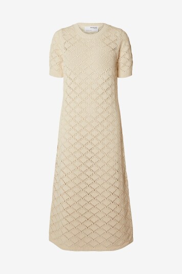 Selected FEMME - Strikketkjole slfVinna SS Long Knit Dress - Beige
