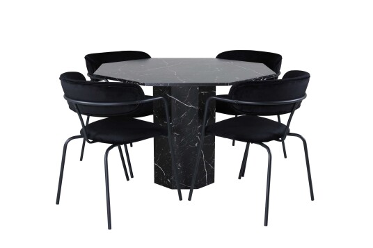 Venture Design Marbs & Arrow spisegruppe Svart/svart 4 stoler & bord 110 cm