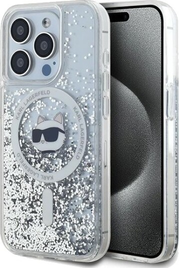 Karl Lagerfeld MagSafe-etui for iPhone 14 Pro Max med Liquid Glitter Choupette - Gjennomsiktig