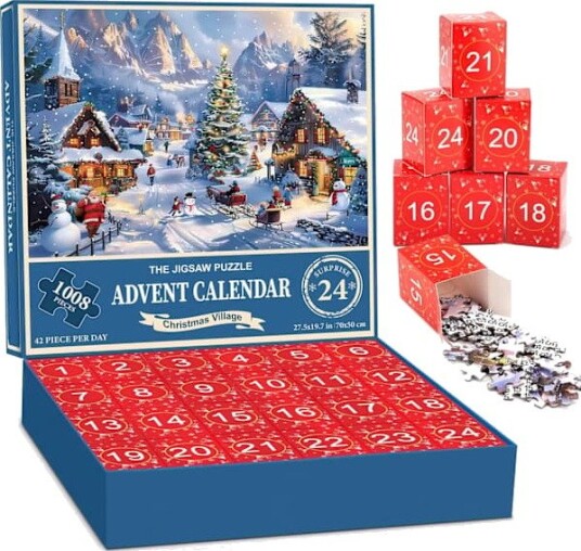 Hot deal til lav pris! Adventskalender Puslespill   1008 Biter Puslespill Adventskalender Puslespill for Voksne og Barn Julepuslespill Jul Gave Glad