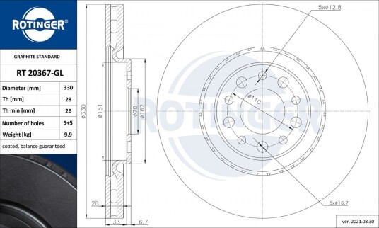 Bremseskive ROTINGER RT 20367-GL