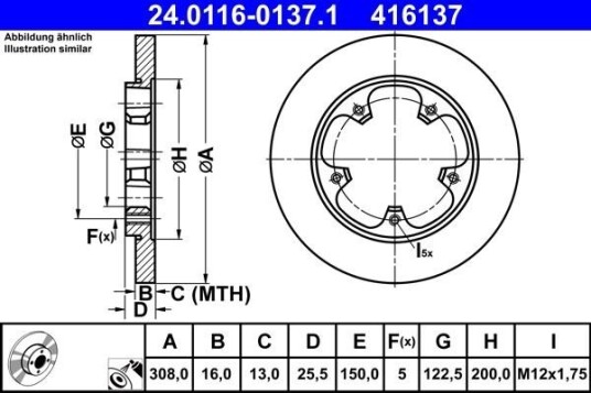 Bremseskive ATE 24.0116-0137.1 Bremseskive ATE 24.0116-0137.1