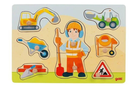 Goki Wooden Stud Puzzle Construction Worker 8 pcs Tre