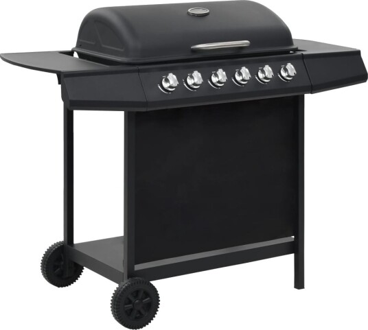 Gassgrill med 6 kokesoner stål svart