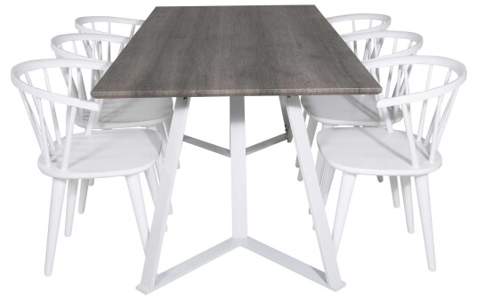 Venture Design Marina & Bobby spisegruppe Grå/hvit 6 st stoler & bord 180 x 90 cm