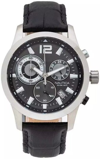 Nautica Herreklokke NAPLECR13 Long Beach Grå/Lær Ø43 mm