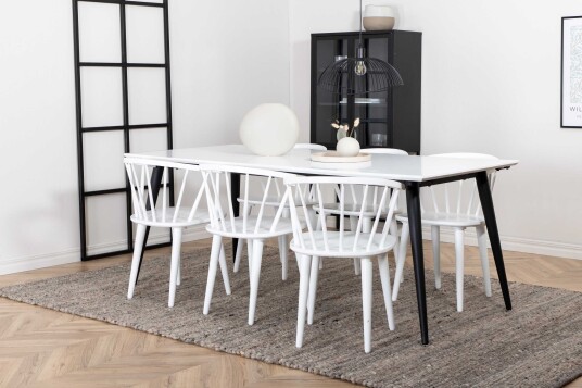 Venture Design Jimmy & Bobby spisegruppe Hvit/hvit 6 stoler & bord 195 x 90 cm