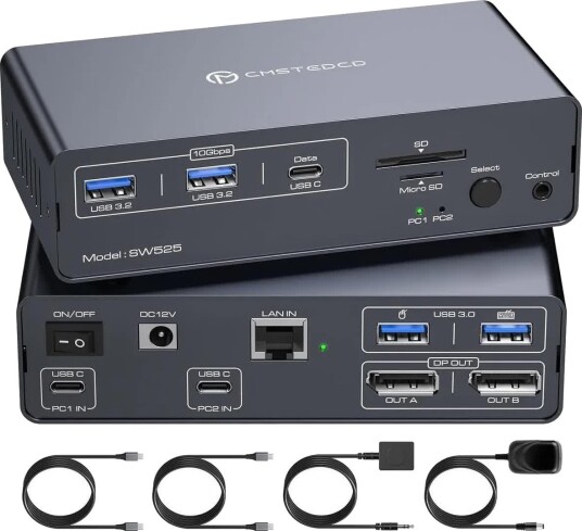 Nördic USB-C dokkingstasjon med KVM-switch 4K@120Hz DP Gigabit Ethernet kortleser 4xUSB-A USB-C