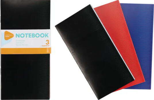 Notisbok 3 stk i pakke 16x8cm - 3 x 32 ark