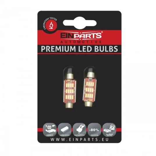 Einparts EPL51 LED C10W Pærer 42MM 12 SMD 4014 CANBUS 2 stk Einparts EPL51 LED C10W Pærer 42MM 12 SMD 4014 CANBUS 2 stk