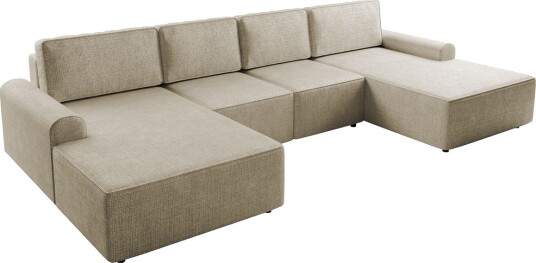 Bella Sovesofa med Dobbel Sjeselong 4 seter i Plysj Beige Bella Sovesofa med Dobbel Sjeselong 4 seter i Plysj Beige