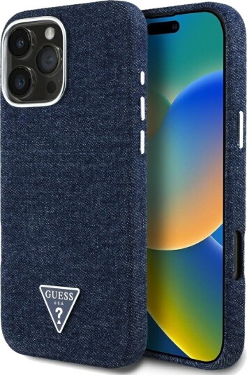 Guess MagSafe Mobildeksel for iPhone 16 Pro Max med Denim Triangle Logo - Blå