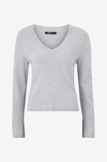 Gina Tricot Pullover V-neck Knitted Top Grå