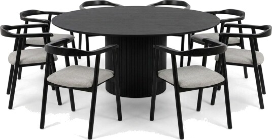 Kopparbo spisegruppe rund 180 cm svart med 8 Jolie spisestoler