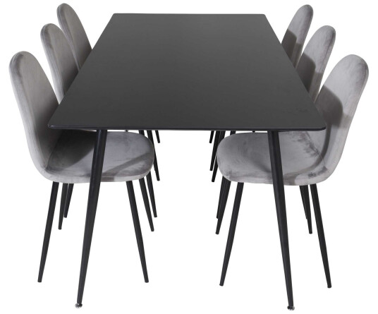 Venture Design Silar & Polar spisegruppe Svart/grå 6 st stoler & bord 180 x 90 cm