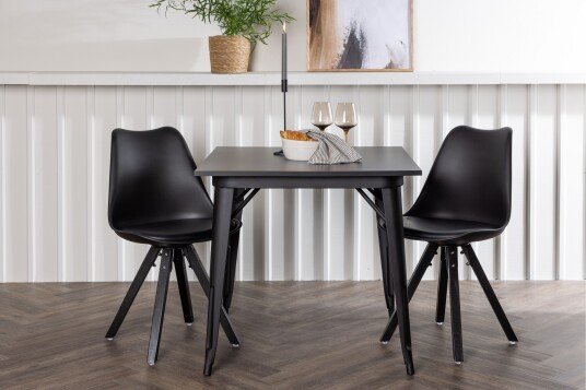 Venture Home Tempe Matgruppe 80 cm Rektangulær med 2 Zeno stoler Sort