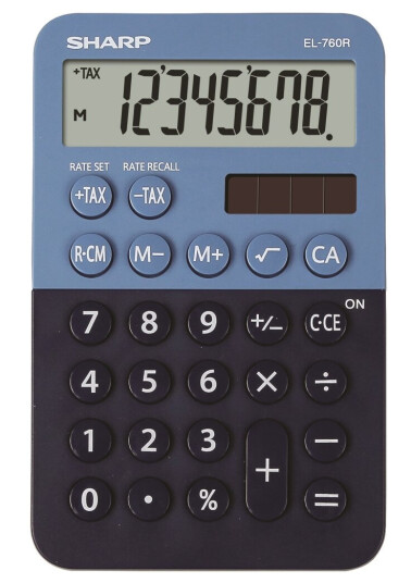 Sharp El-760R, Desktop, Økonomi, 8 Sifre, 1 Linjer, Batteri/Solcelle, Blå