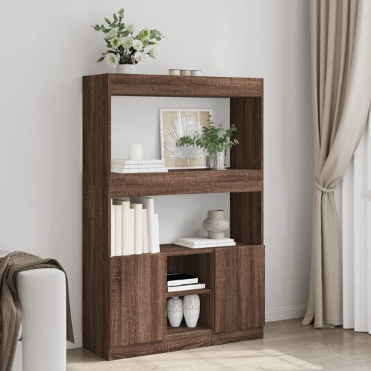  Highboard brun eik 92x33x140 cm konstruert tre