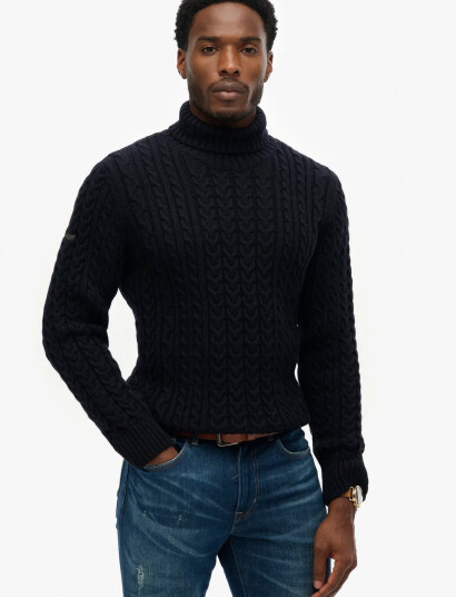 Superdry Jacob Cable Roll Neck Jumper - Navy - XL Superdry Jacob Cable Roll Neck Jumper - Navy - XL