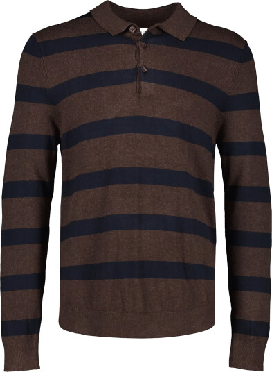 Lindbergh Ecovero Striped L/S Polo Brown XXL