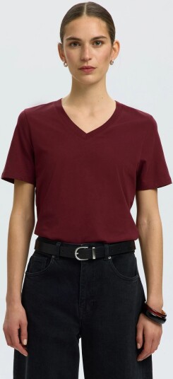 Selected Slwessential Ss V Neck Tee Noos Burgundy S