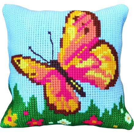 Permin Broderisett Sommerfugl oransje stramaj med tråd 35x35cm