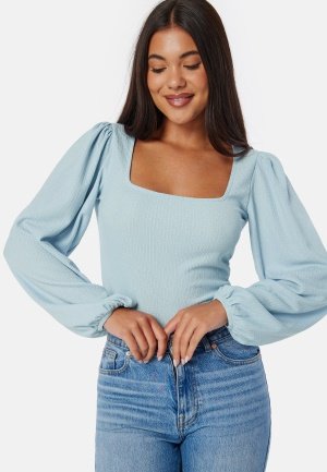 BUBBLEROOM Square Neck Balloon Sleeve Top Light blue XS