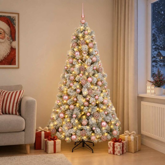 vidaXL Kunstig juletre med julekuler 180 cm 300 LED-lys Varmhvit