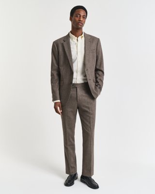 Slim fit dressbukse i flanell med fiskebensmønster DEEP BROWN 52