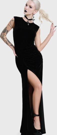 KIHILIST by KILLSTAR   Goth Lang kjole   NOVA VELVET KNOT MAXI DRESS   XS til XXL   Damer   svart