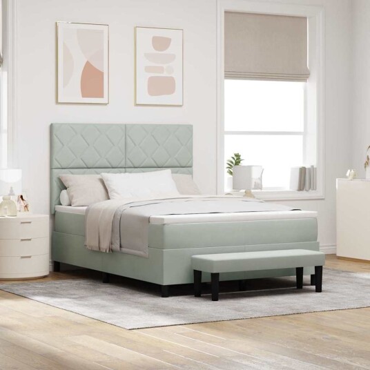 Box Spring Seng med Madrass & Benk Lys Grå 160x200 cm Fløyel