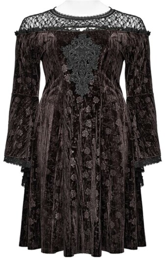 Punk Rave Goth Kort kjole Goth Dark Night Rose Fløyelskjole L XL til 4XL 5XL Damer brun svart
