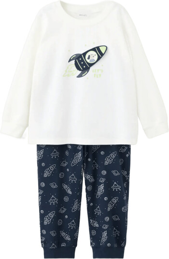 Mango Space Printed Long Pyjamas Navy 18 24M