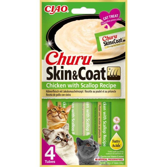 Churu Kattemat Skin & Coat Kylling & Kamskjell 4stk Churu Kattemat Skin & Coat Kylling & Kamskjell 4stk