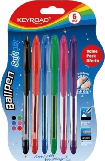 Keyroad Klassisk Kulepenn Ball Pen Soft Jet, 0,7 Mm, 6 Stk, Blister, Fargemiks