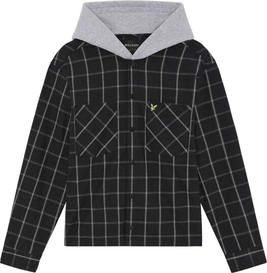 Lyle & Scott Check Hooded Overshirt JET BLACK XS