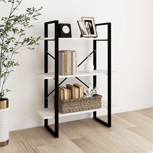 vidaXL Bokhylle 3 niv?er hvit 80x30x105 cm heltre furu
