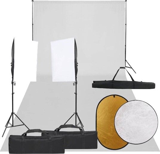 vidaXL Fotostudiosett med lyssett, bakgrunn og reflektor